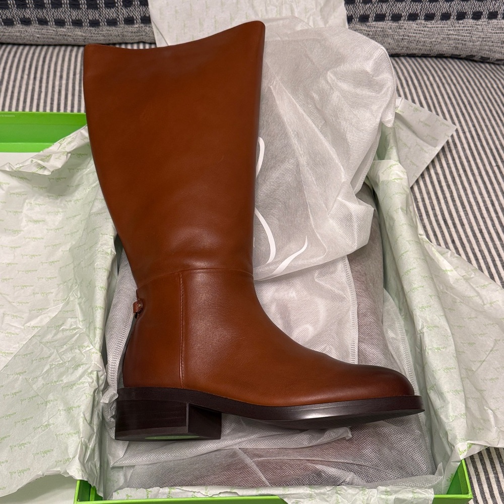 Sam Edelman Mable Leather Boot Women’s 7 M Cognac Brown Athletic Fit Wide Calf